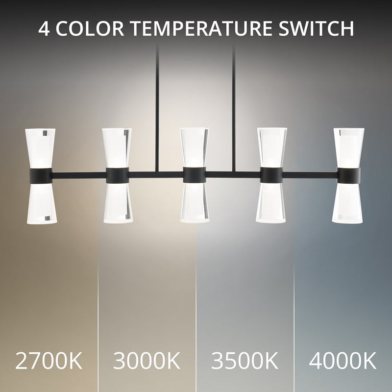 dweLED Hourglass 5Lt 36" Linear Pendant/3500K, Black/Clear/Etch