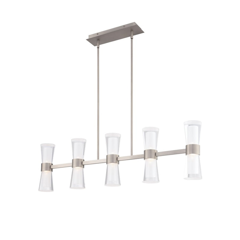 dweLED Hourglass 5Lt 36" Linear Pendant/3500K, Nickel/Etch - PD-91536-35-BN