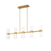 dweLED Hourglass 5Lt 36" Linear Pendant/4000K, Brass/Clear/Etch - PD-91536-40-AB