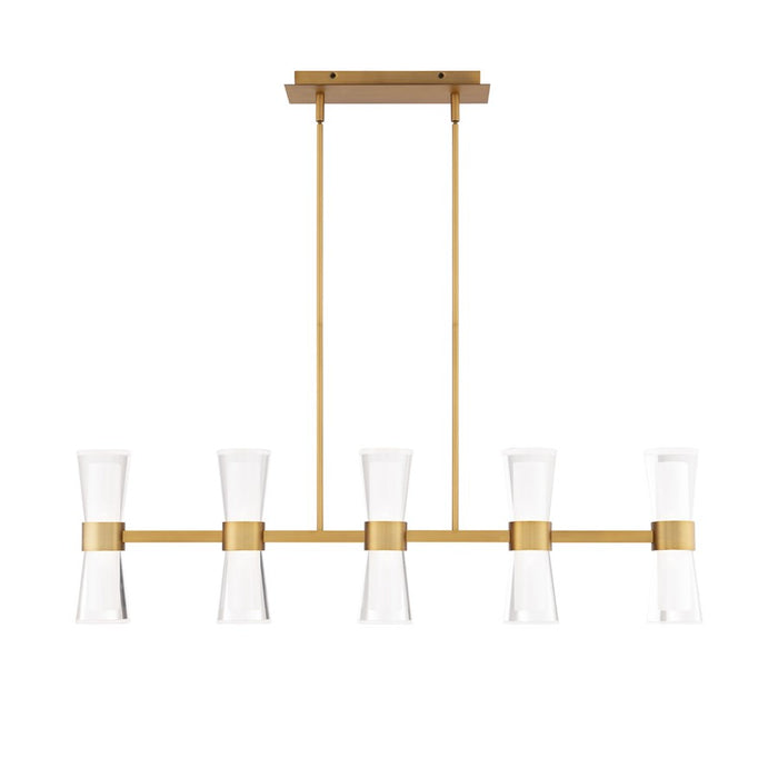 dweLED Hourglass 5Lt 36" Linear Pendant/4000K, Brass/Clear/Etch