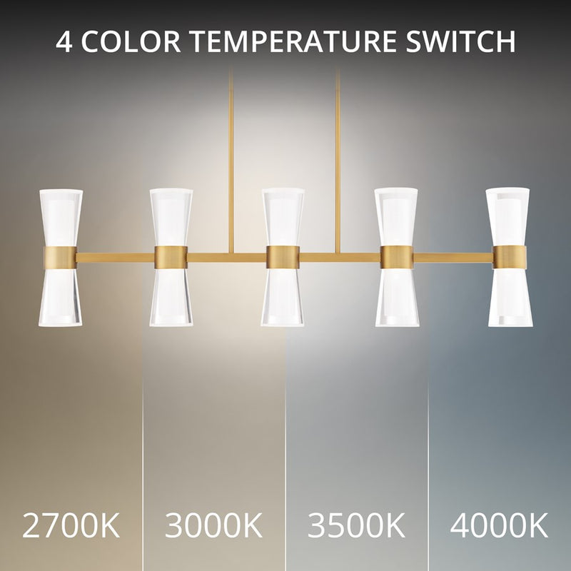 dweLED Hourglass 5Lt 36" Linear Pendant/4000K, Brass/Clear/Etch