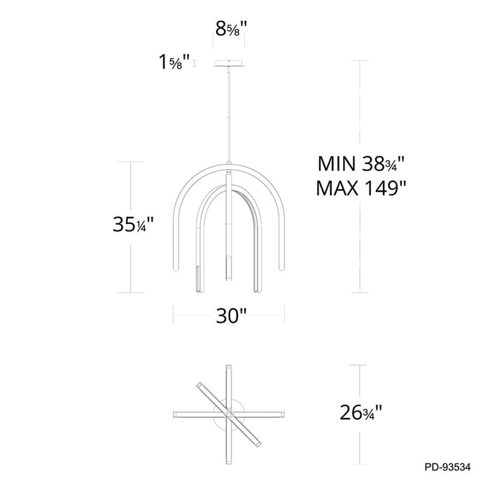 dweLED Helmet 3 Light 30" Pendant/2700K, Black/White