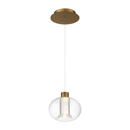 dweLED Crater 8" LED 1 Light Pendant, 3500K, Brass/Clear