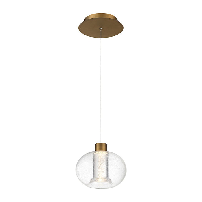 dweLED Crater 8" LED 1 Light Pendant, 3500K, Brass/Clear