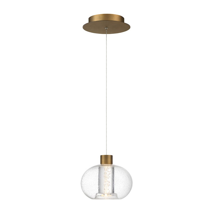 dweLED Crater 8" LED 1 Light Pendant, 3500K, Brass/Clear
