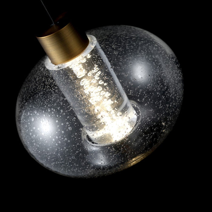 dweLED Crater 8" LED 1 Light Pendant, 3500K, Brass/Clear