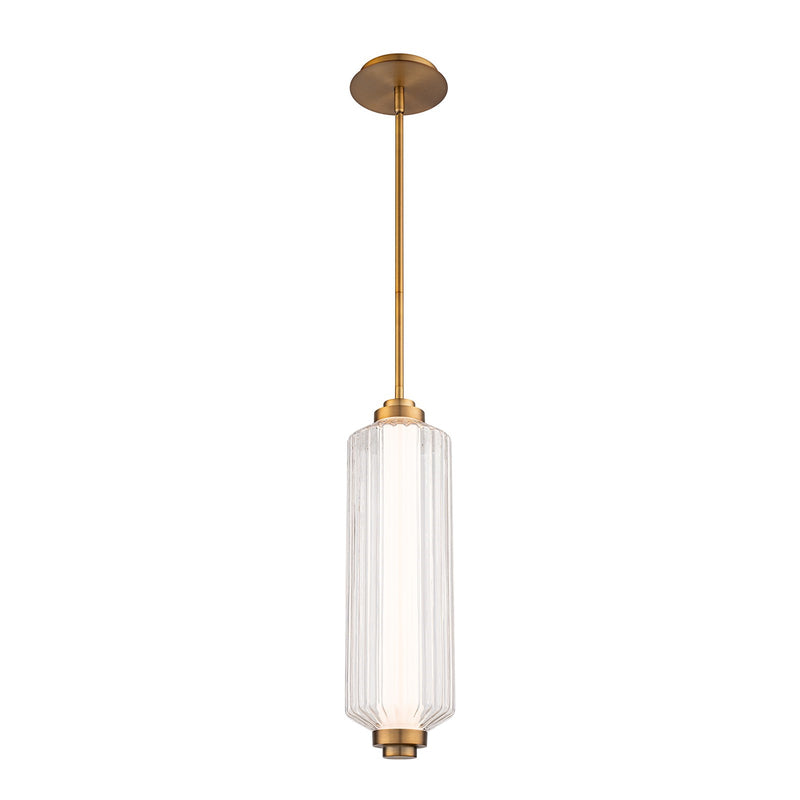 WAC Lighting Portos 1-Light Mini-Pendant | Mid-Century Modern Aged Brass Aluminum and Clear Ribbed Glass | Kitchen Island & Dining | Model PD118620-AB