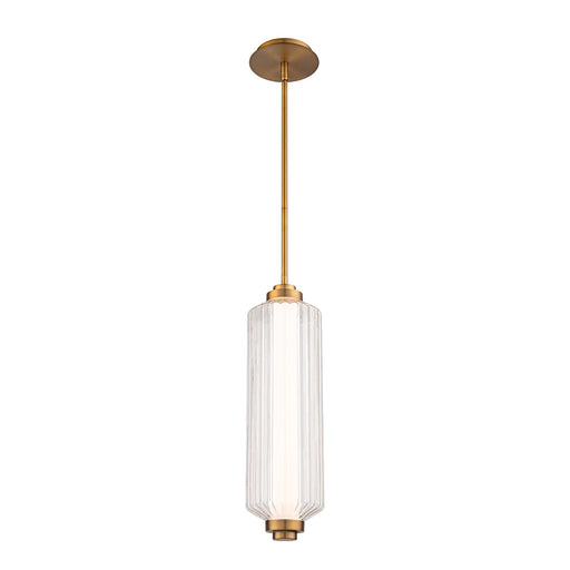WAC Lighting Portos 1-Light Mini-Pendant | Mid-Century Modern Aged Brass Aluminum and Clear Ribbed Glass | Kitchen Island & Dining | Model PD118620-AB