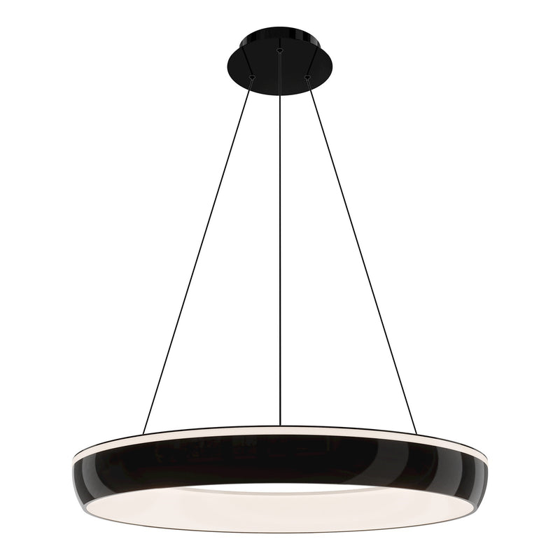 WAC Lighting Ringwall 32.75in 1-Light Pendant | Modern Black Chrome and Clear/White Opaque Acrylic Silicone Diffuser | Kitchen Island | Model PD402633-BC