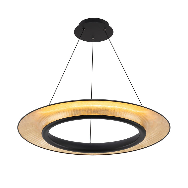 WAC Lighting Center Stage 32in 1-Light Pendant | Modern Black Gold Leaf Aluminum | Kitchen Island & Dining Room | 2.88 x 32 in | Model PD404632-BK-GL