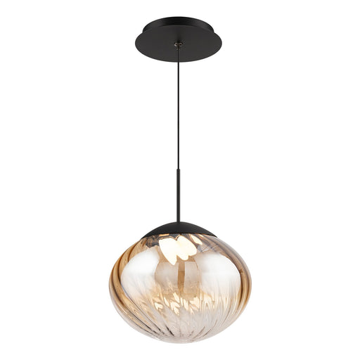 WAC Lighting Swayzey 9.5in 1-Light Mini Pendant | Modern Black Aluminum and Amber Mouth-Blown Glass | Kitchen Island & Dining Room | Model PD407609-BKAM