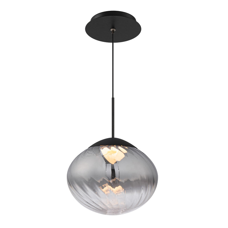 WAC Lighting Swayzey 9.5in 1-Light Mini-Pendant | Modern Black Smoke Glass and Smoke Mouth Blown Glass | Kitchen Island & Dining | Model PD407609-BKSM