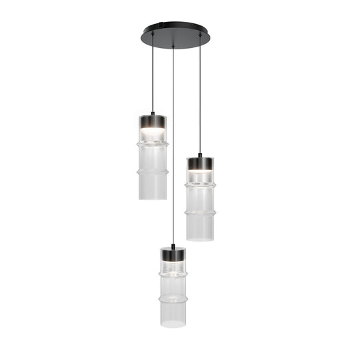 WAC Lighting Kanister 3-Light Multi-Light Pendant | Modern Black Aluminum and White Smoke Glass | Kitchen Island & Dining Room | Model PD413603R-TWA-BKWT
