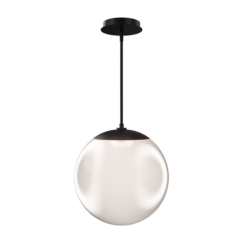 WAC Lighting Honeymooner 14in 1-Light Pendant | Modern Black Aluminum and Opaline Glass | Kitchen Island & Dining Room | 13.75 x | Model PD418614-TWA-BK