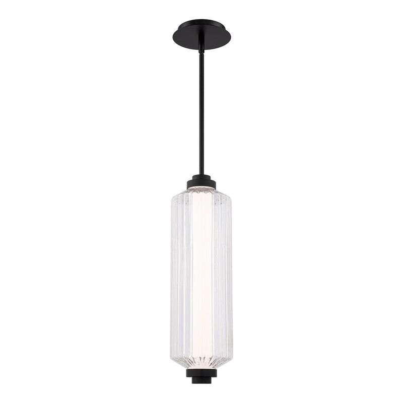 WAC Lighting Portos 1-Light Outdoor Mini-Pendant | Modern Black Aluminum and Clear Ribbed Glass | Covered Patio & Entryway | 20-180in | Model PDW118620-BK