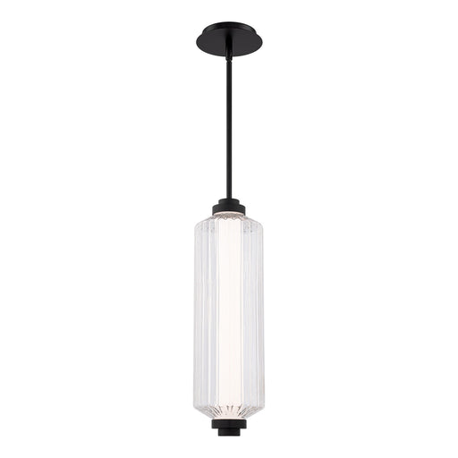 WAC Lighting Portos 1-Light Outdoor Mini-Pendant | Modern Black Aluminum and Clear Ribbed Glass | Covered Patio & Entryway | 20-180in | Model PDW118620-BK