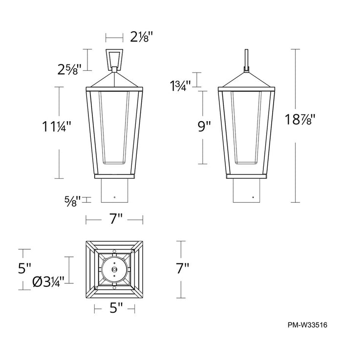 dweLED Manchester 1Lt 19" Outdoor Post/2700K, Black/Hammered