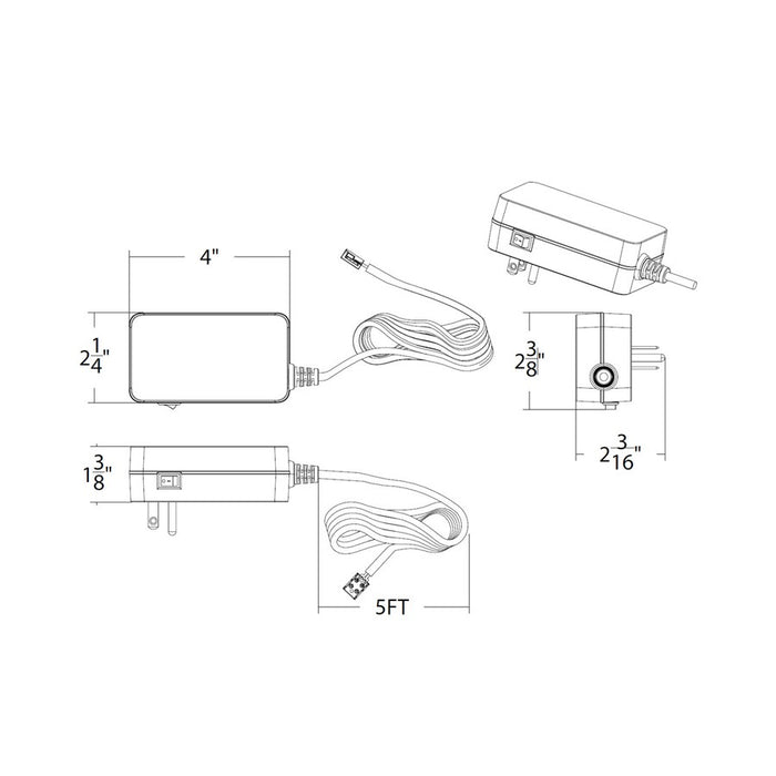 WAC Basics & Gemini Lt 24V DC Plug-in Power/6' Wire, Black