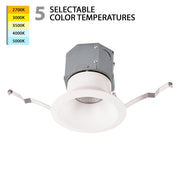 WAC Pop-in 1Lt 4" LED Round Remodel Recessed Kit, White/Frosted - R4DRDR-F9CS-WT