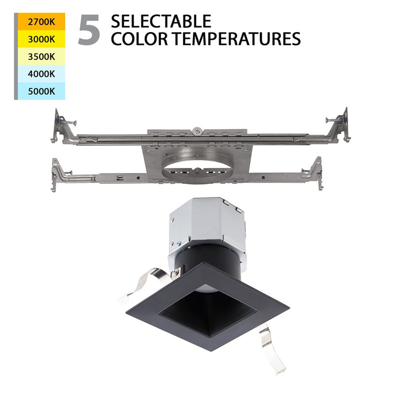 WAC Pop-in 1Lt 4" LED Square Recessed Kit, Black/Frosted - R4DSDN-F9CS-BK