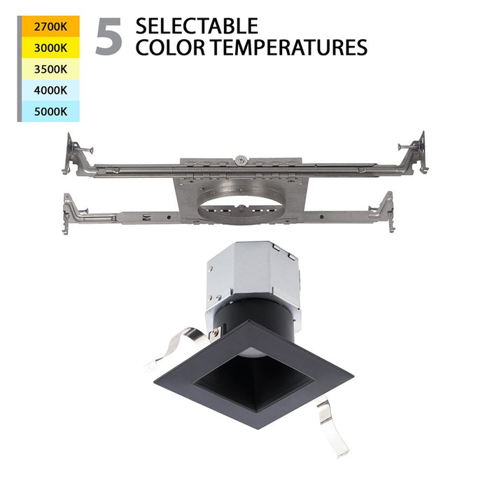 WAC Pop-in 1Lt 4" LED Square Recessed Kit, Black/Frosted - R4DSDN-F9CS-BK