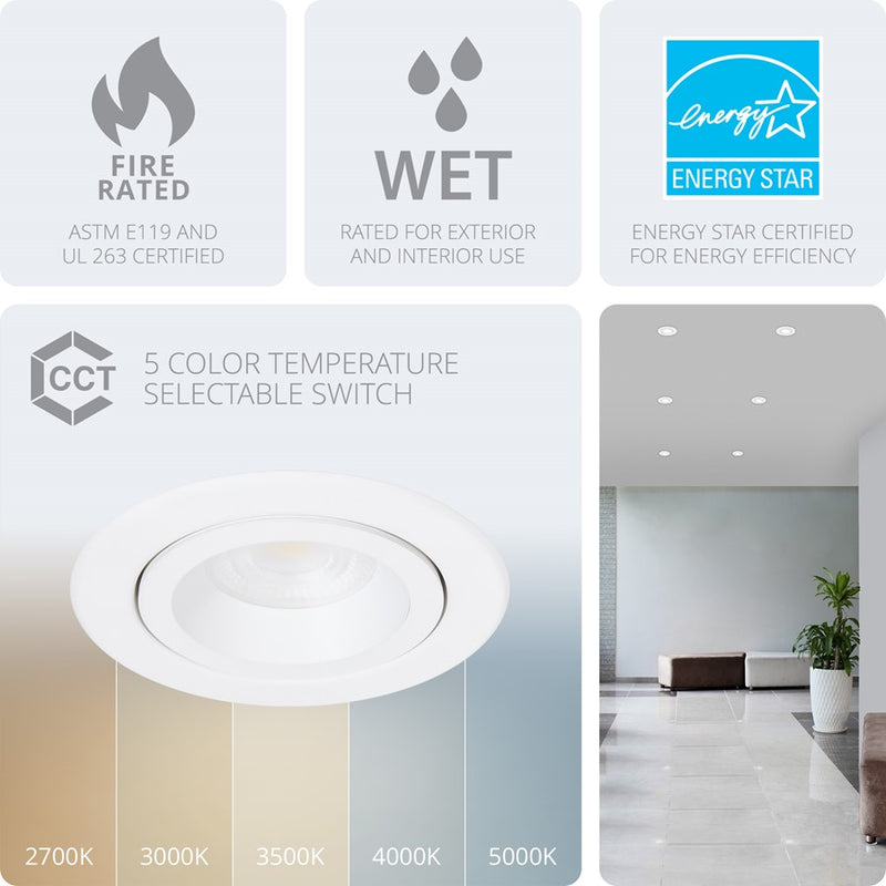 WAC Lotos R 1Lt 4" LED Round Recessed Kit/Fire, White/Frosted