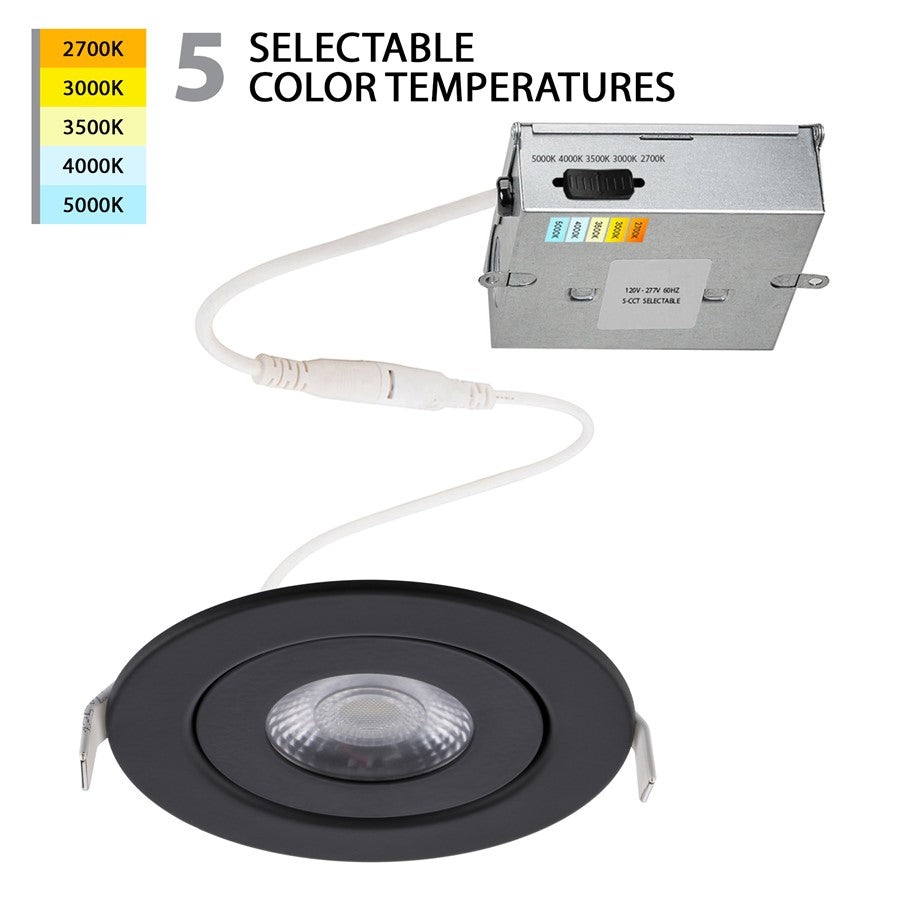 WAC Lotos 1Lt 4" LED 5-CCT Round Recessed Kit, Black/Frosted - R4ERAR-W9CS-BK