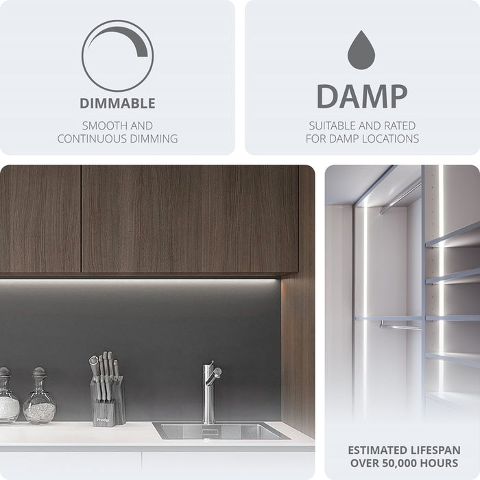 WAC Gemini 24VDC 1Lt LED COB Tape Light/3000K/24'/2.2W, White