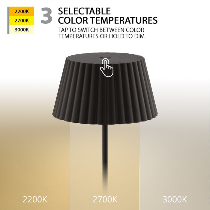 WAC Pleat 1Lt LED Rechargeable Table Lamp, Black/Black