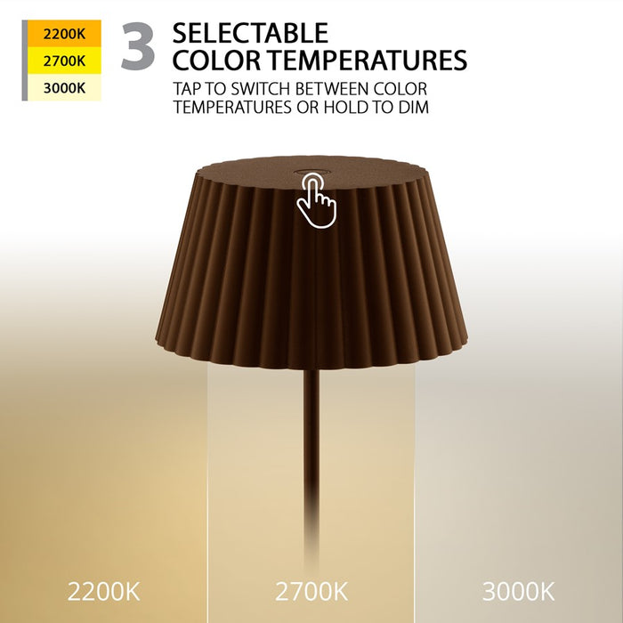 WAC Pleat 1Lt LED Rechargeable Table Lamp, Bronze/Bronze
