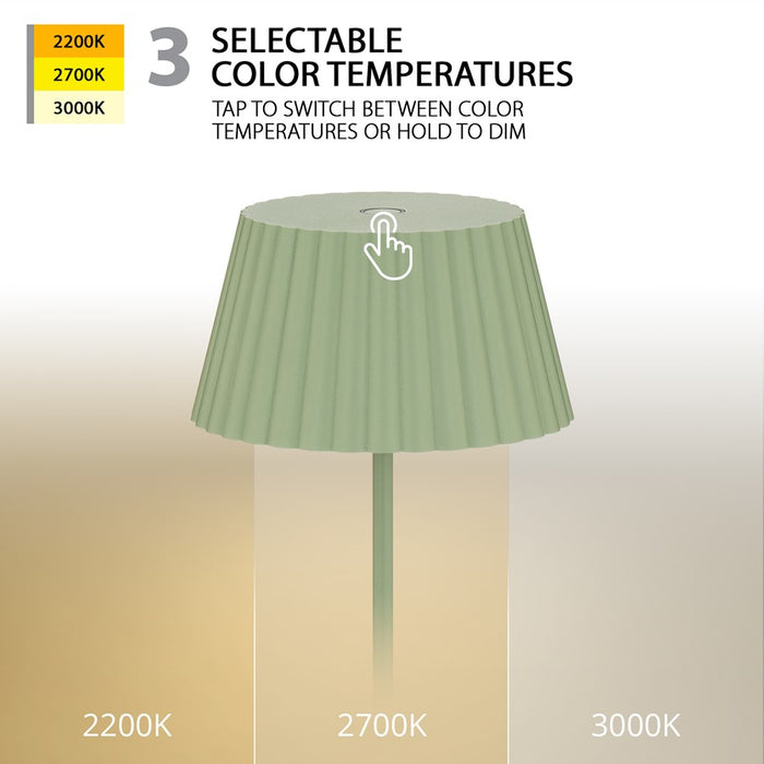 WAC Pleat 1Lt LED Rechargeable Table Lamp, Green/Green