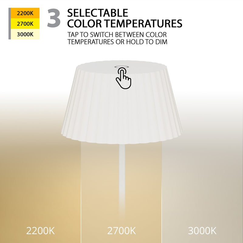 WAC Pleat 1Lt LED Rechargeable Table Lamp, White/White