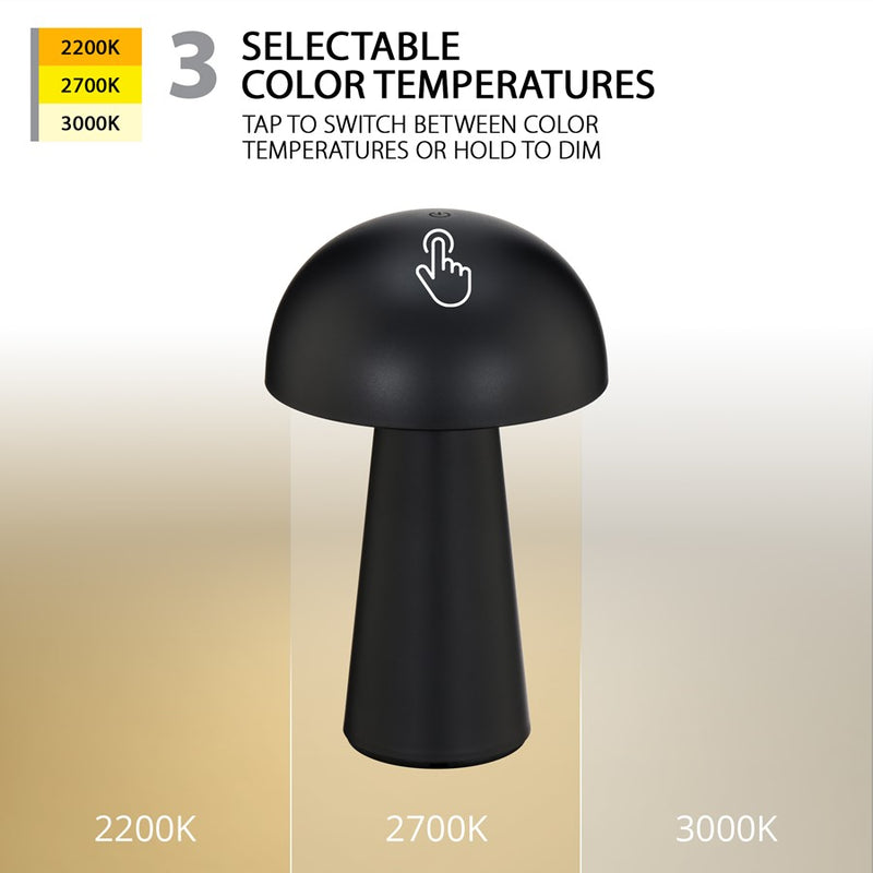WAC Darla 1Lt LED Rechargeable Table Lamp, Black/Black