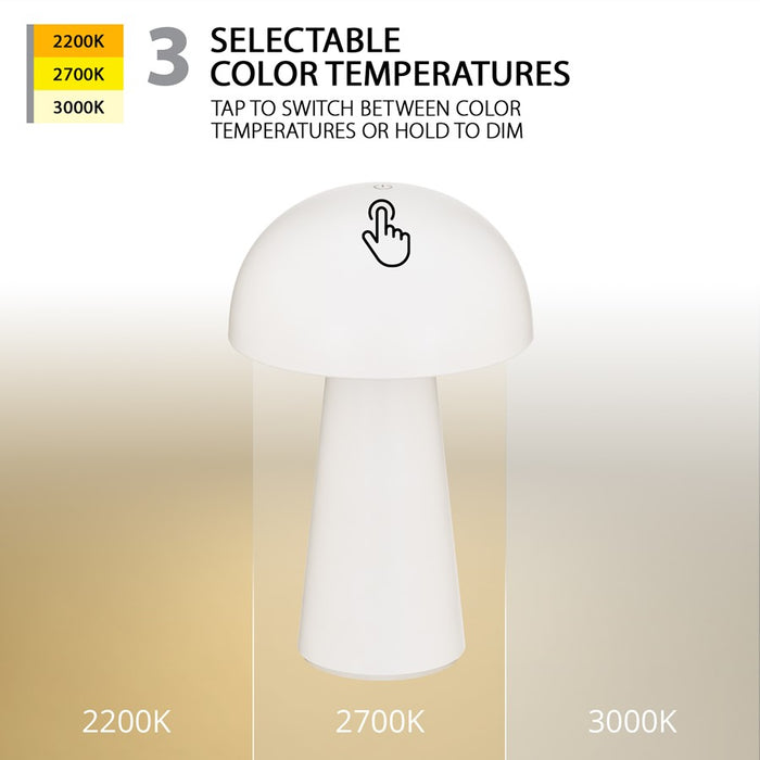 WAC Darla 1Lt LED Rechargeable Table Lamp, White/White