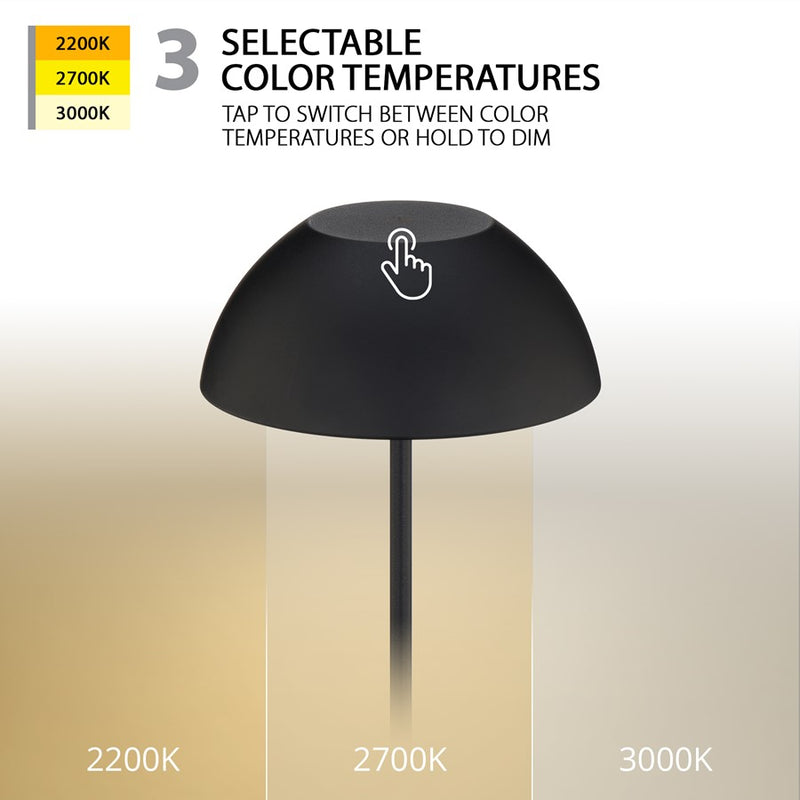 WAC Channing 1Lt LED Rechargeable Table Lamp, Black/Black