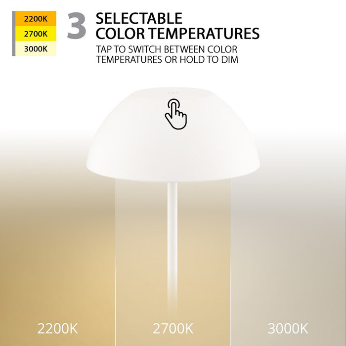 WAC Channing 1Lt LED Rechargeable Table Lamp, White/White