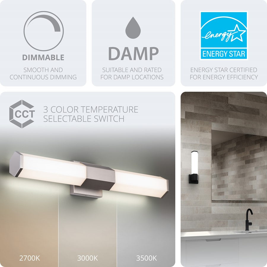 WAC Remi 16" 1Lt LED Wall Sconce 3CCT, Nickel/Frosted