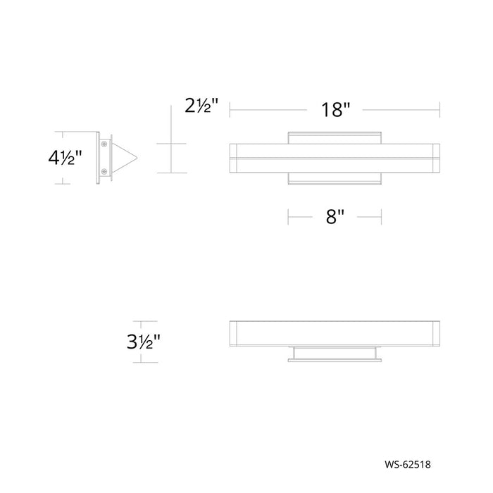 dweLED Boulevard 1Lt 18" Bath Vanity/Wall/3000K, Brass/White