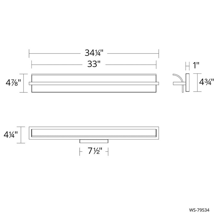 dweLED Shard 1Lt 34" Bath Vanity & Wall Light/3500K, Nickel
