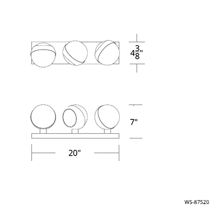 dweLED Tripoli 3Lt 20" Bath Vanity/Wall/3000K, Nickel/Opal