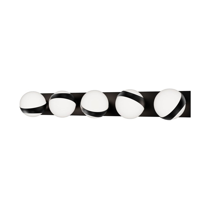 dweLED Tripoli 5Lt 33" Bath Vanity/Wall Light/3000K, Black/Opal - WS-87533-30-BK