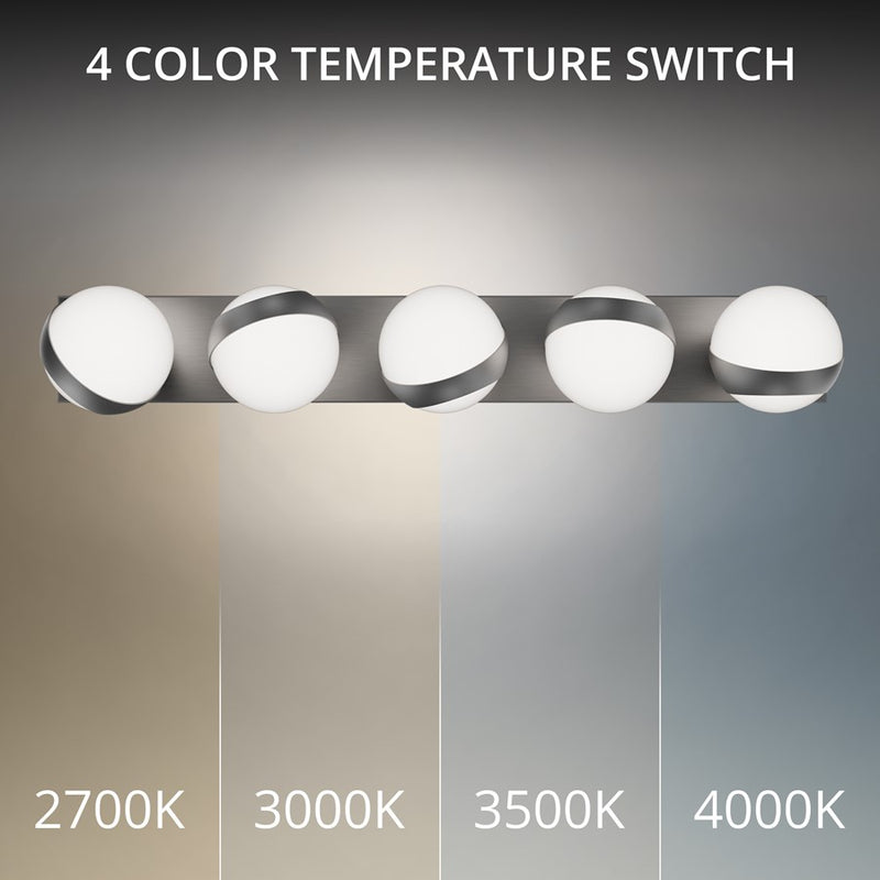 dweLED Tripoli 5Lt 33" Bath Vanity/Wall/3000K, Nickel/Opal