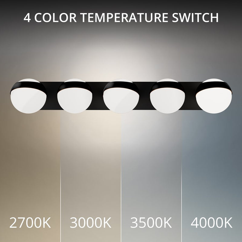 dweLED Tripoli 5Lt 33" Bath Vanity/Wall Light/3500K, Black/Opal