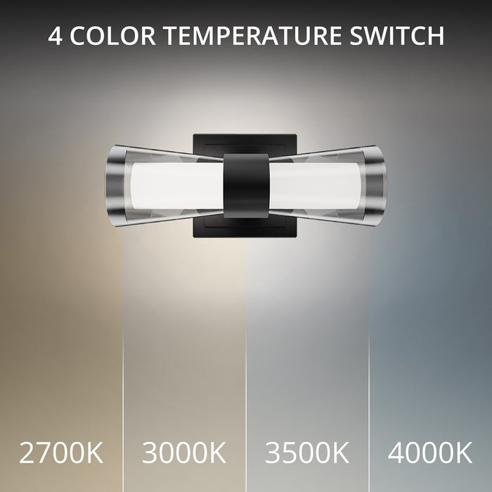 dweLED Hourglass 1Lt 10" Wall Sconce/3500K, Black/Clear/Etched