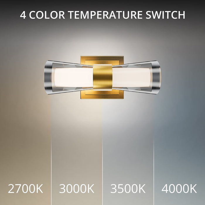 dweLED Hourglass 1Lt 10" Wall Sconce/4000K, Brass/Clear/Etched