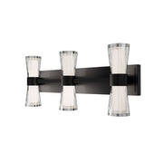 dweLED Hourglass 3Lt 24" Bath Vanity/Wall/2700K, Black/Etch - WS-91524-27-BK