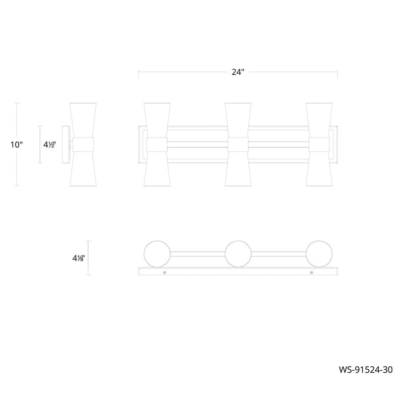 dweLED Hourglass 3Lt 24" Bath Vanity/Wall/2700K, Black/Etch