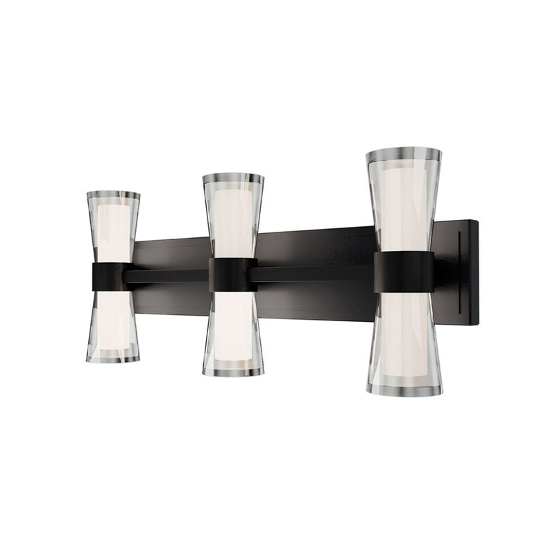 dweLED Hourglass 3Lt 24" Bath Vanity/Wall/3000K, Black/Etch - WS-91524-30-BK