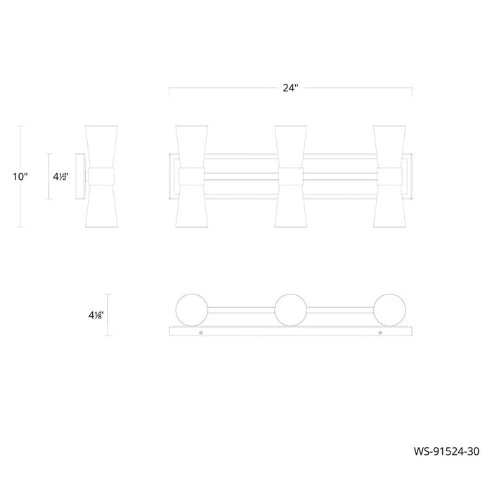 dweLED Hourglass 3Lt 24" Bath Vanity/Wall/4000K, Black/Etch
