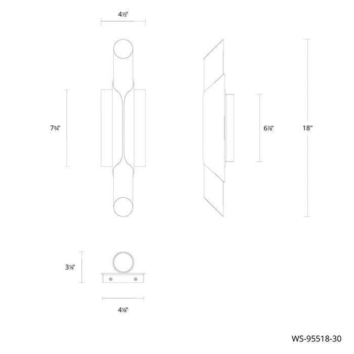 dweLED Wrappe 1 Light 18" Wall Sconce/4000K, Black/Clear/Etched